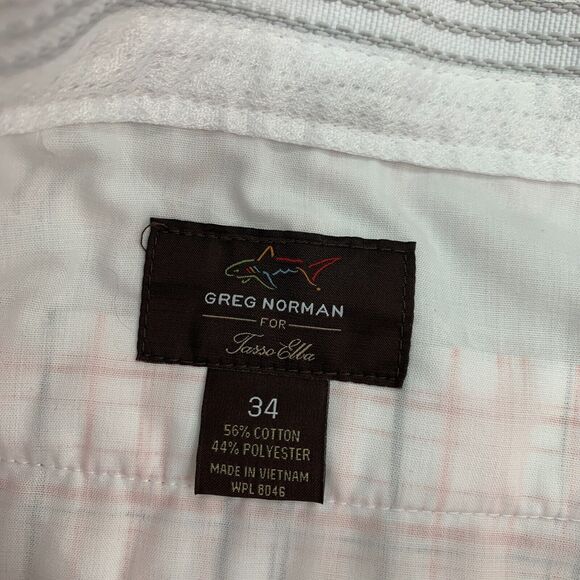 Greg Norman Golf Short Mens 34 White Plaid Flat Front Cotton Blend Travel Chino - Picture 5 of 10